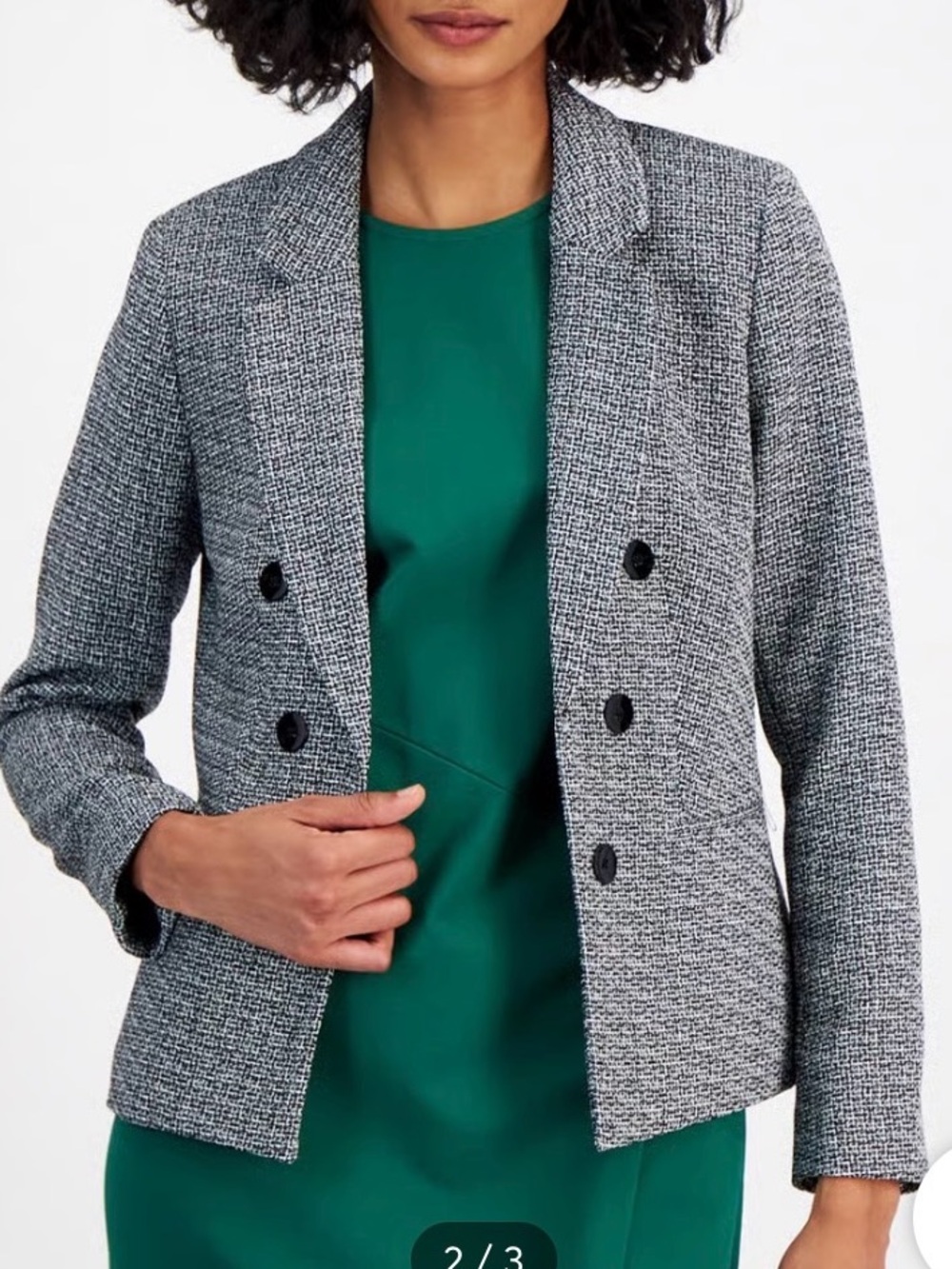 Bar III NWT Grey Tweed Double-Breasted Blazer (mix39)